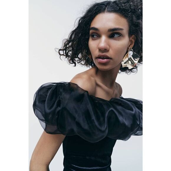 ZARA VELVET VOLUMINOUS PUFF SLEEVE MINI DRESS NWT - Picture 13 of 16